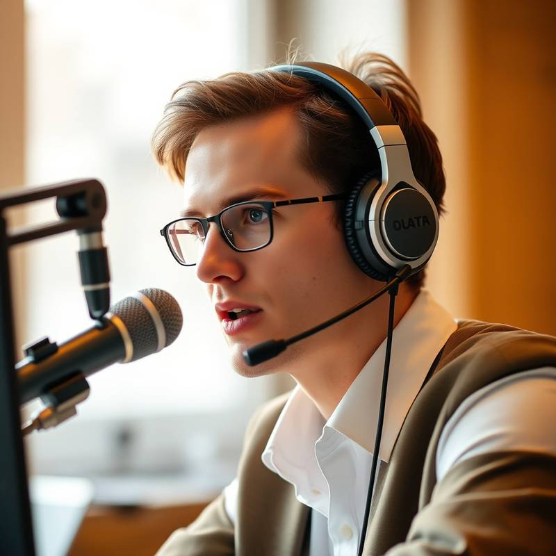 En person bak en mikrofon med hodetelefoner, representerer kurs i stemmetrening